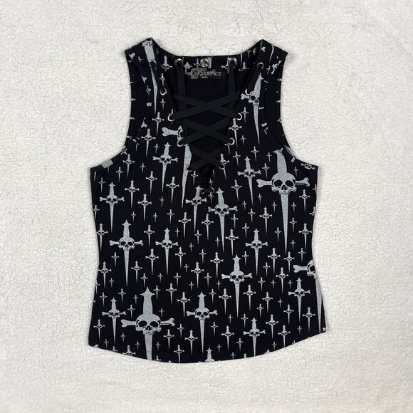 Lip Service Trash & Dagger "Trashy" Skull Daggers Black Tank Top XL Goth Y2K - Picture 3 of 16
